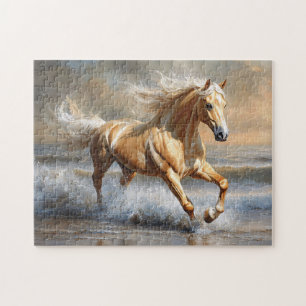 Palomino Horse Running på Beach Pussel