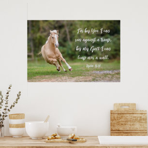 Palomino Horse Scripture Verse Springa mot en troo Poster