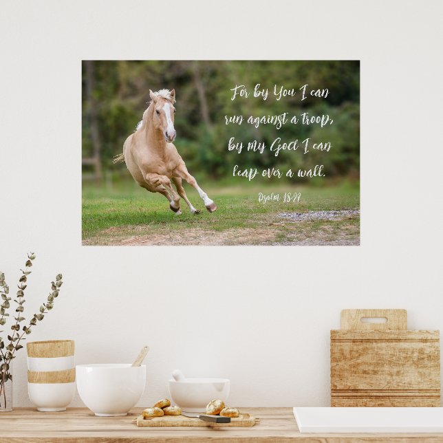 Palomino Horse Scripture Verse Springa mot en troo Poster (Kök)