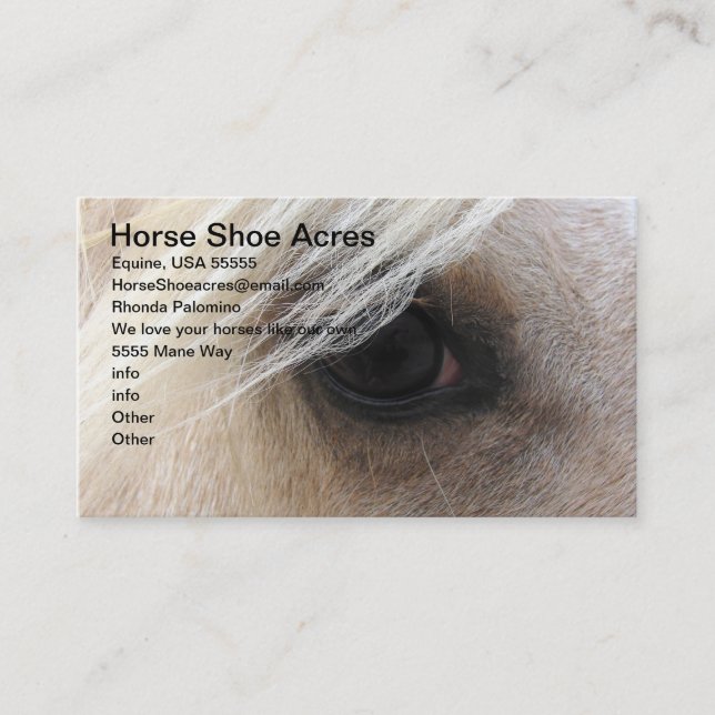 Palomino Horse Shoe Acres Visitkort (Framsida)