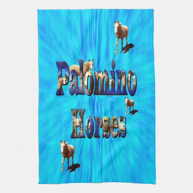 Palomino Horses on Blue Kökshandduk (Vertikal)