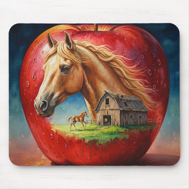 Palomino i ett äpple musmatta (Framsidan)