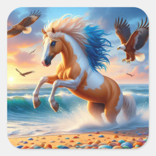 Palomino Paint Horse Ocean Fyrkantigt Klistermärke