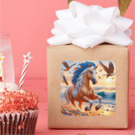 Palomino Paint Horse Ocean Fyrkantigt Klistermärke