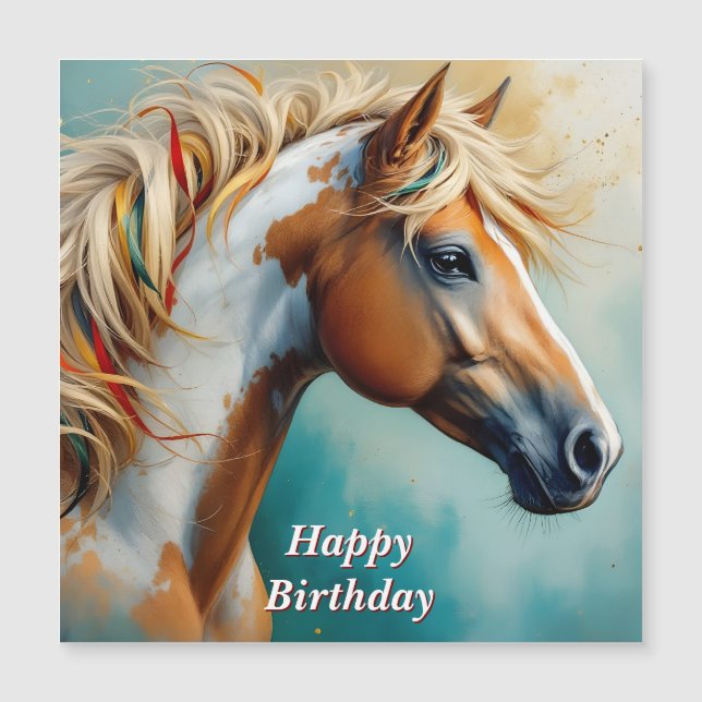 Palomino Paint Mustang Porträtt Birthday (Framsida)