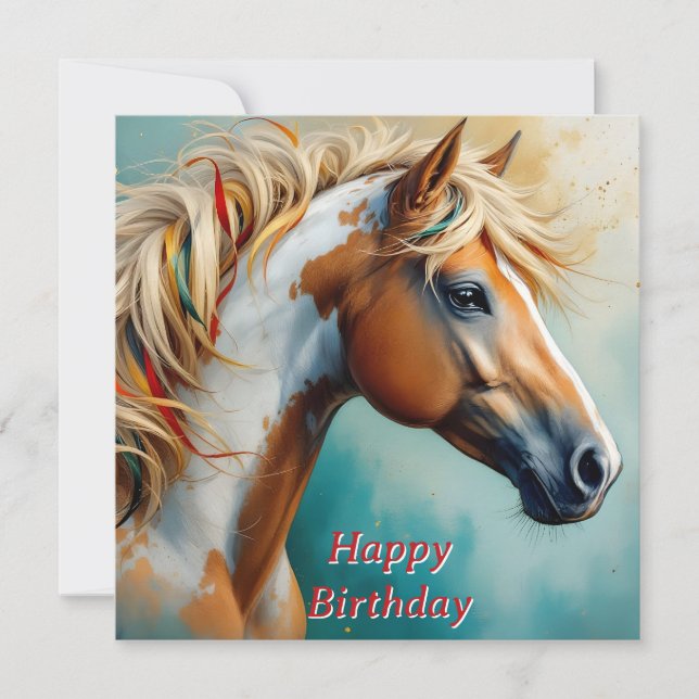 Palomino Paint Mustang Porträtt Birthday (Framsida)
