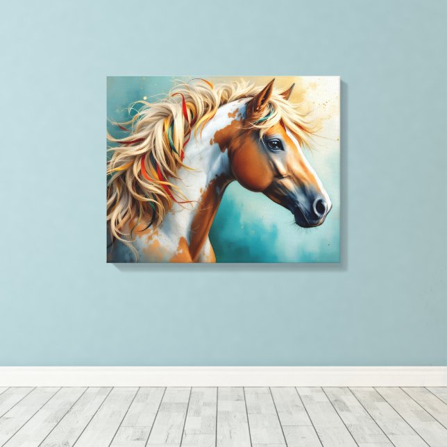Palomino Paint Mustang Porträtt Canvastryck (Insitu (trägolv))
