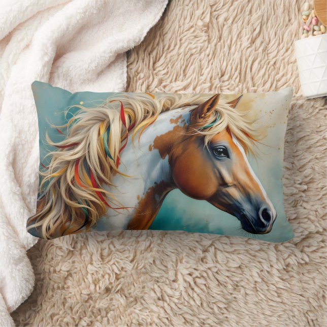 Palomino Paint Mustang Porträtt Lumbarkudde (Filt)