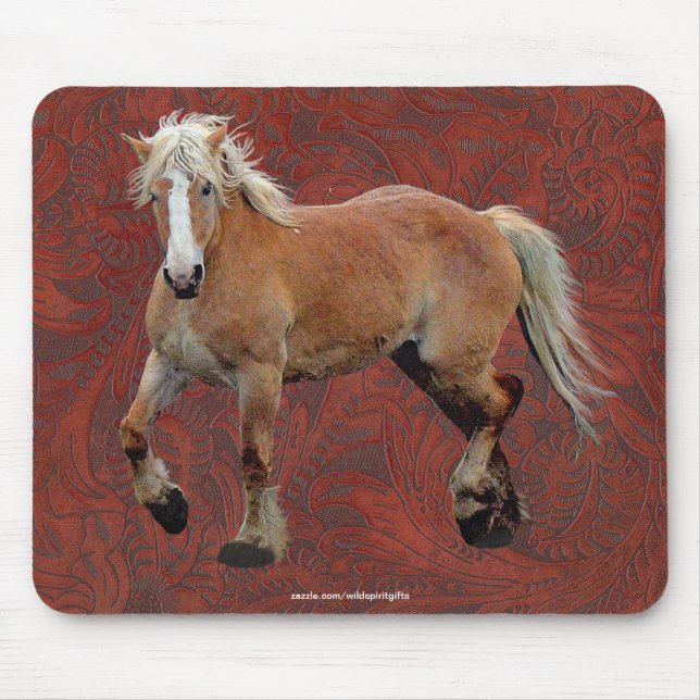 Palomino Percheron Art on Faux-skin BG Mousepad Musmatta (Framsidan)