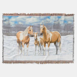 Palomino Pinto Paint Quarter Horses i Snö Filt