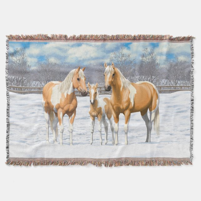 Palomino Pinto Paint Quarter Horses i Snö Filt (Framsidan)