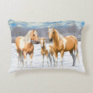 Palomino Pinto Paint Quarter Horses i Snö Prydnadskudde