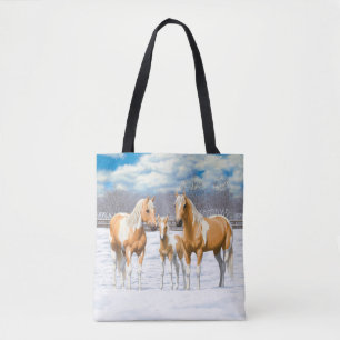 Palomino Pinto Paint Quarter Horses i Snö Tygkasse