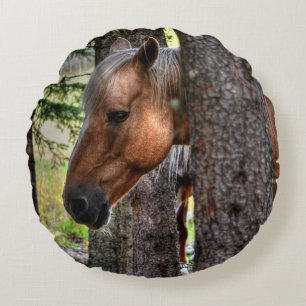 Palomino Pinto Paint Stallion i en skog Rund Kudde