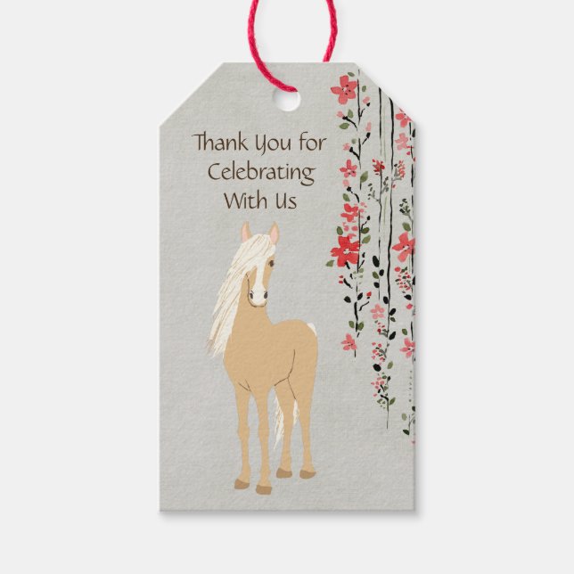 Palomino Ponny Blommig Häst Födelsedagspresent Presentetikett (Framsidan)