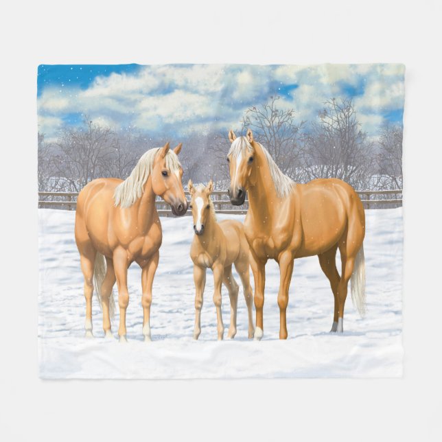 Palomino Quarter Horses i Snö Fleecefilt (Framsidan (Horisontell))