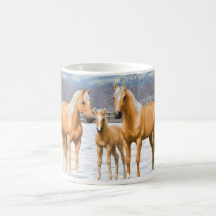 Palomino Quarter Horses in Winter Snö Kaffemugg