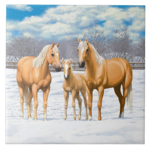 Palomino Quarter Horses in Winter Snö Kakelplatta
