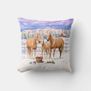 Palomino Quarter Horses in Winter Snö Kudde
