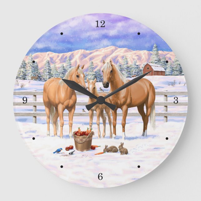 Palomino Quarter Horses in Winter Snö Stor Klocka (Framsida)