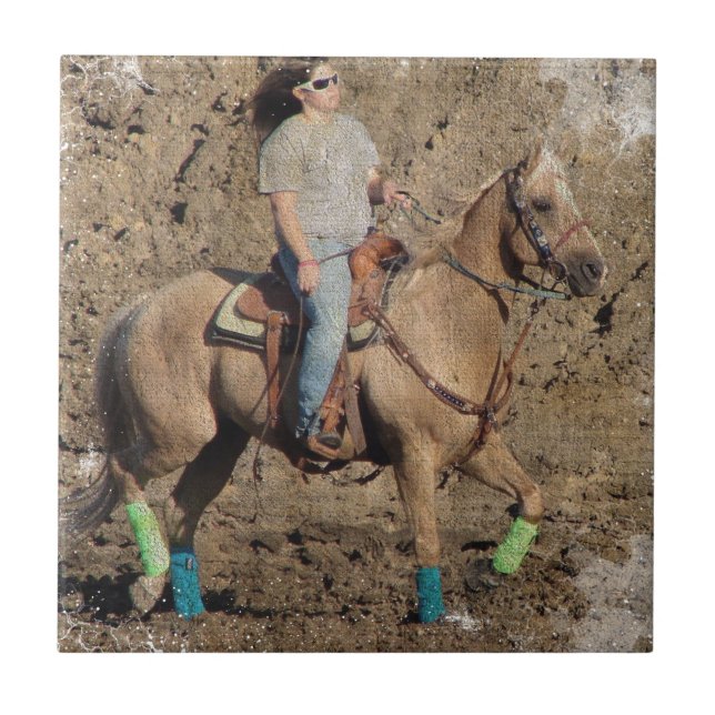 Palomino Rodeo Horse Warmup Grunge Kakelplatta (Framsidan)