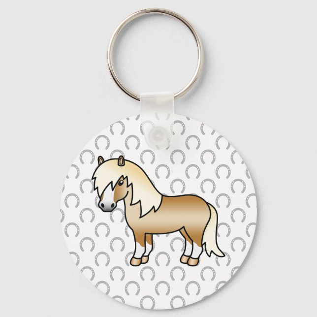 Palomino Shetland Pony Cute Tecknad Illustration Nyckelring (Framsida)