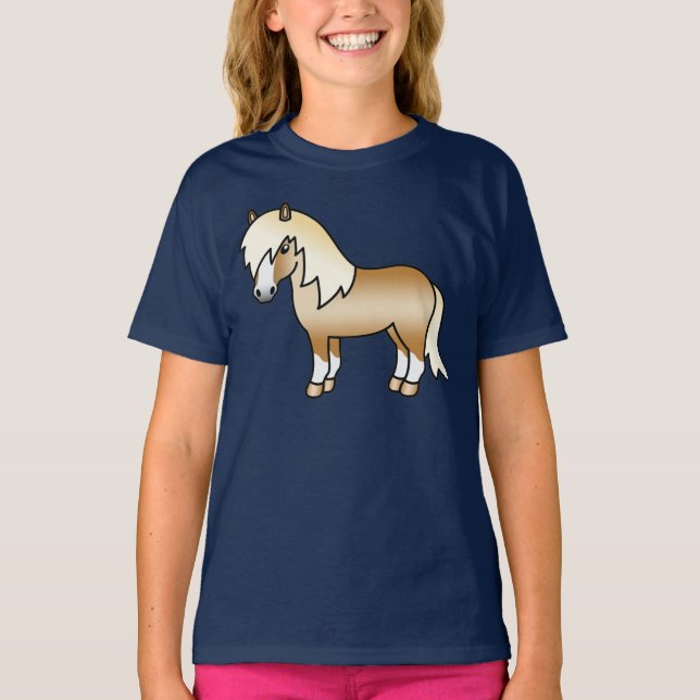 Palomino Shetland Pony Cute Tecknad Illustration T Shirt (Framsida)