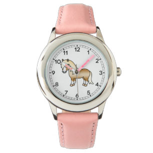 Palomino Shetlandsponny Söt Tecknad Illustration Armbandsur