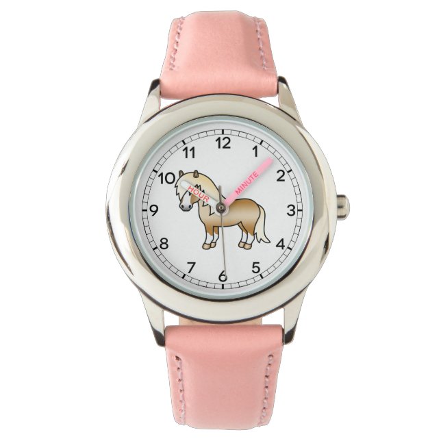 Palomino Shetlandsponny Söt Tecknad Illustration Armbandsur (Framsida)