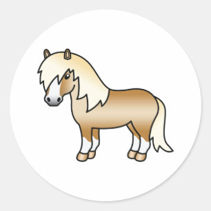 Palomino Shetlandsponny Söt Tecknad Illustration Runt Klistermärke