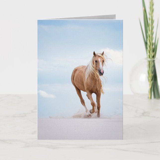 Palomino Stallion på Dunes Horse Greeting Card Kort (Framsida)