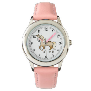 Palomino Trotting Horse Cute Tecknad Illustration Armbandsur