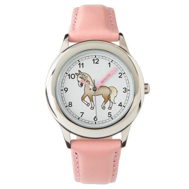 Palomino Trotting Horse Cute Tecknad Illustration Armbandsur (Framsida)