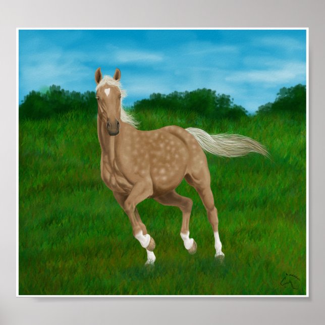 palominohäst på ängen poster (Framsidan)
