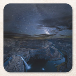 Palouse Falls Park & Vintergatan Washington Stat Underlägg Papper Kvadrat