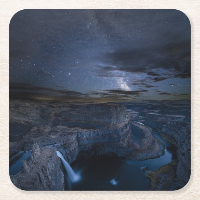 Palouse Falls Park & Vintergatan | Washington Stat Underlägg Papper Kvadrat (Framsidan)