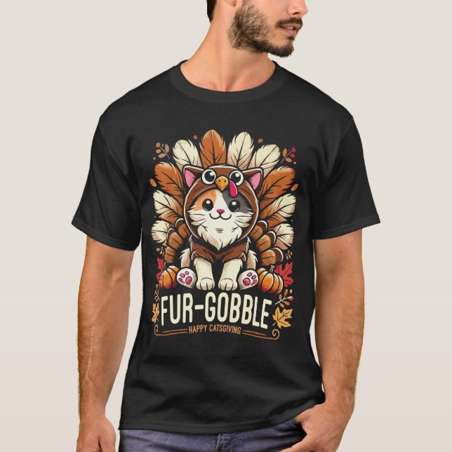 Päls gobble - Cute Thanksgiving Cat T Shirt (Framsida)