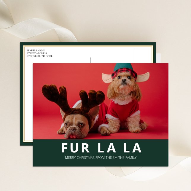 Päls La La Grönt Modern Pet-julfoto Helg Vykort (Skapare uppladdad)