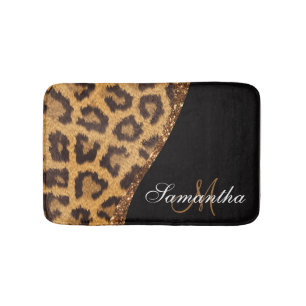 Päls Leopard Print och Glitter Badrumsmatta