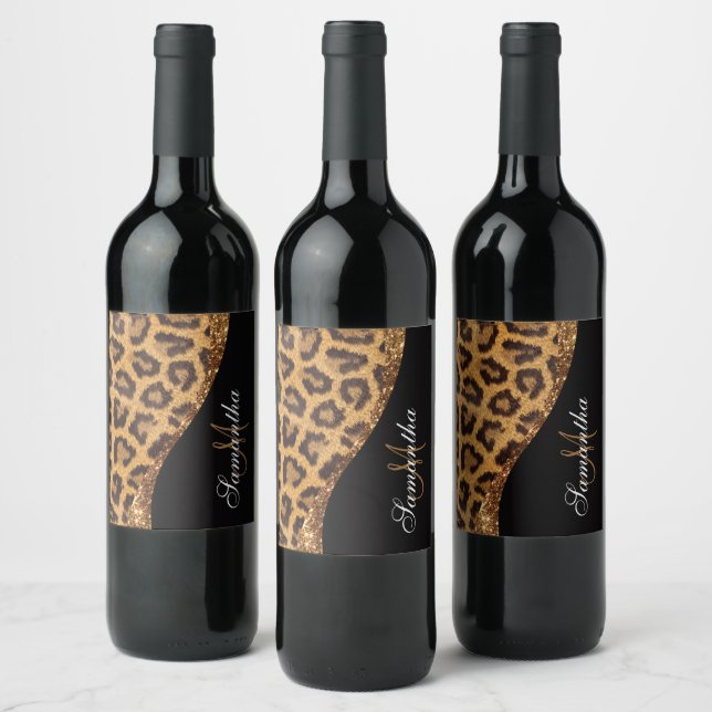 Päls Leopard Print och Glitter Vinflaska Etikett (Flaskor)