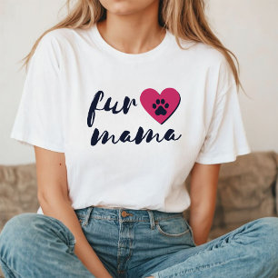 Päls Mamma Svart och Rosa Heart Paw Skriv ut T Shirt