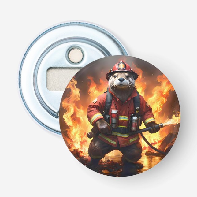**"Päls och Flames: Otter Firemans Backburn Flasköppnare (Framsidan)