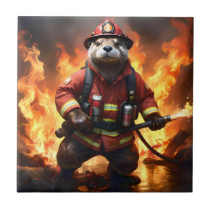 **"Päls och Flames: Otter Firemans Backburn Kakelplatta