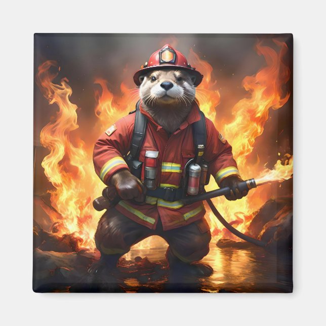 **"Päls och Flames: Otter Firemans Backburn Magnet (Framsidan)