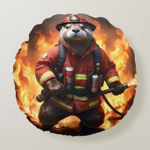 **"Päls och Flames: Otter Firemans Backburn Rund Kudde