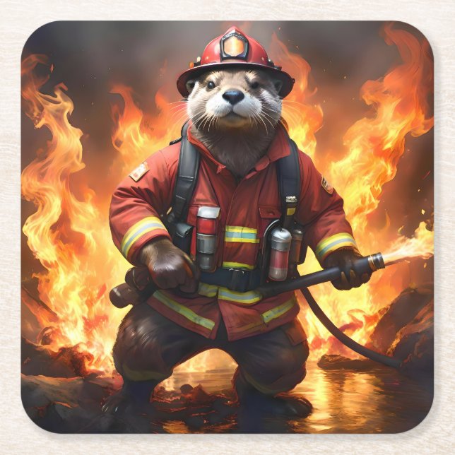 **"Päls och Flames: Otter Firemans Backburn Underlägg Papper Kvadrat (Framsidan)