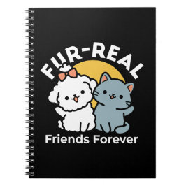 Päls-Real Friends Forever | Cute Cat & Hund Duo Anteckningsbok
