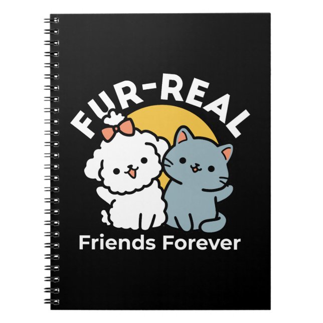 Päls-Real Friends Forever | Cute Cat & Hund Duo Anteckningsbok (Framsidan)