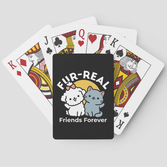 Päls-Real Friends Forever | Cute Cat & Hund Duo Casinokort (Baksidan)