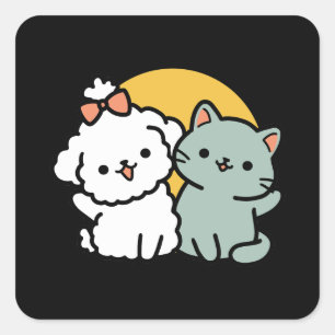 Päls-Real Friends Forever Cute Cat & Hund Duo Fyrkantigt Klistermärke